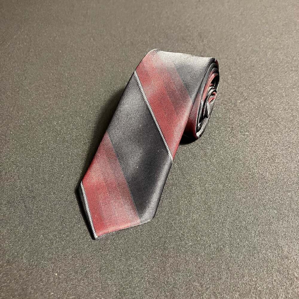 Vintage Striped Necktie Red Black Gray 100% Dacron Polyester RN 21254